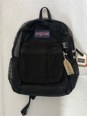 NEW JanSport Mesh Backpack Black See Through School Travel Gym Beach Bag NWT